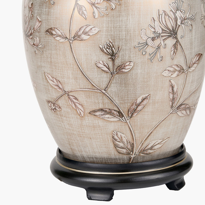 Honeysuckle Medium Glass Table Lamp Base with Bacall 30cm Almond Silk Knife Pleat Empire Lampshade