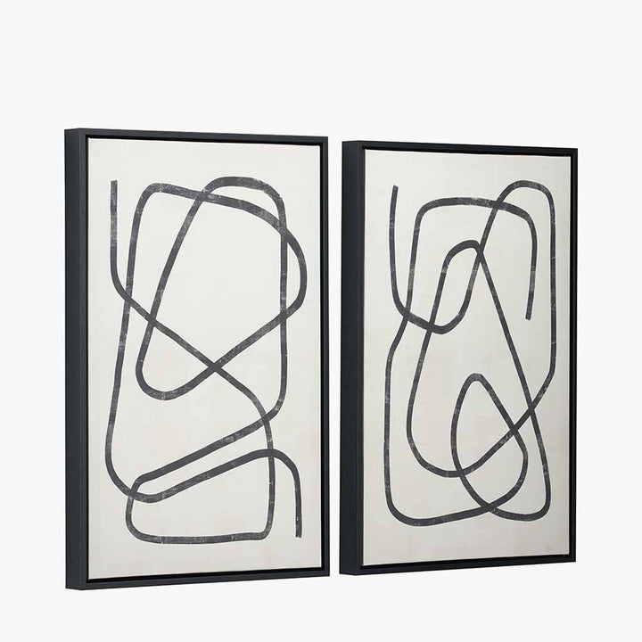 Set of 2 Black Squiggle Print Canvases with Black Frames