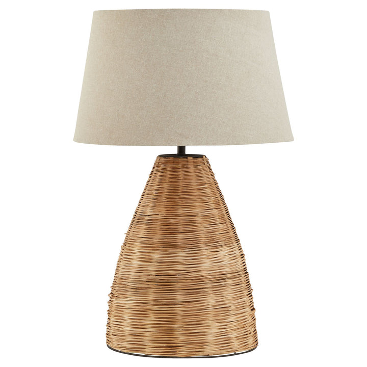 Wicker Table Lamp With Linen Shade