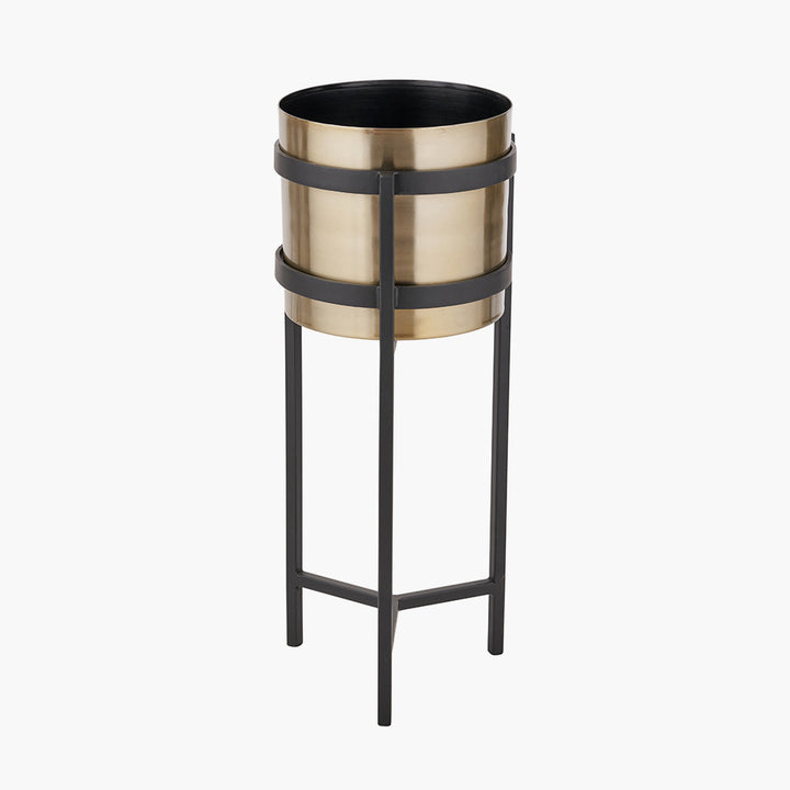 Brass and Matt Black Metal Floor Planter Large