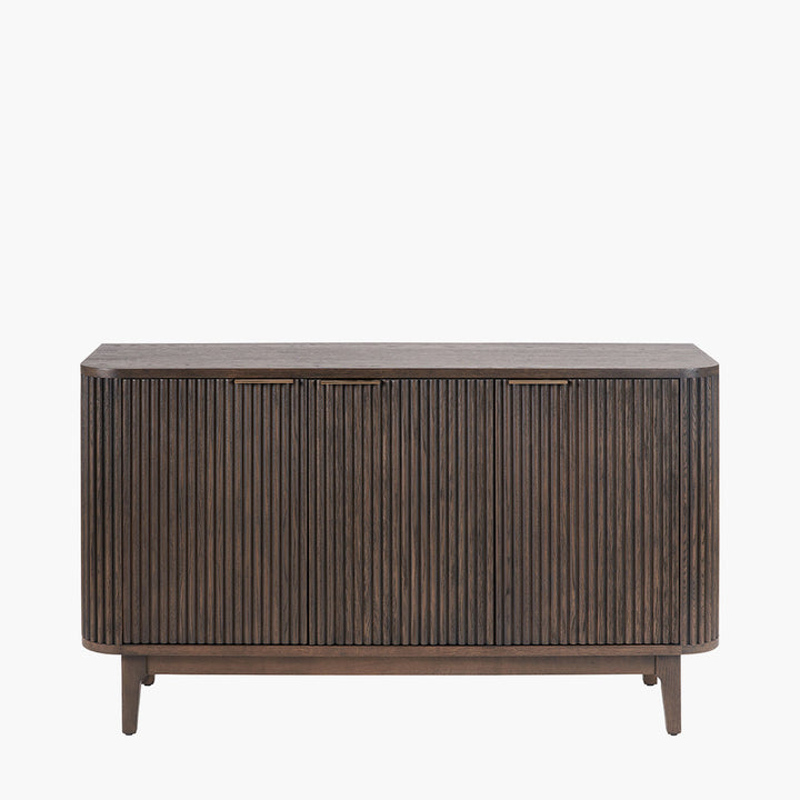 Raie Dark Brown Ribbed Oak & Pine Wood 3 Door Sideboard