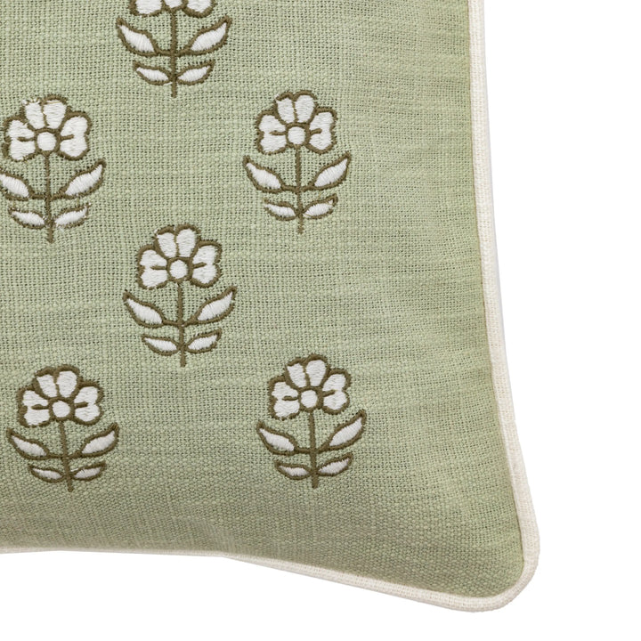 Ilkley Embroider Floral Cushion Sage