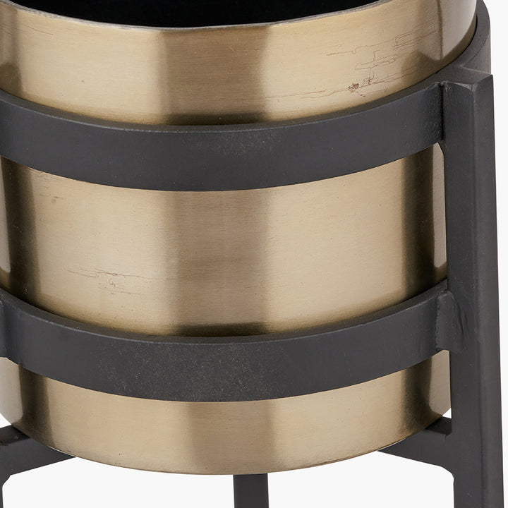 Brass and Matt Black Metal Floor Planter