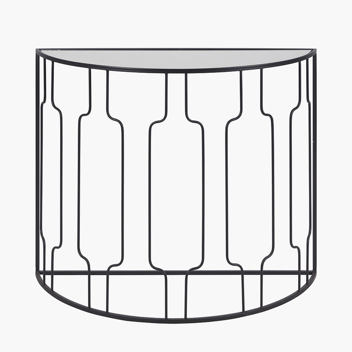 Caprisse Mirrored Glass and Graphite Metal Half Moon Console Table