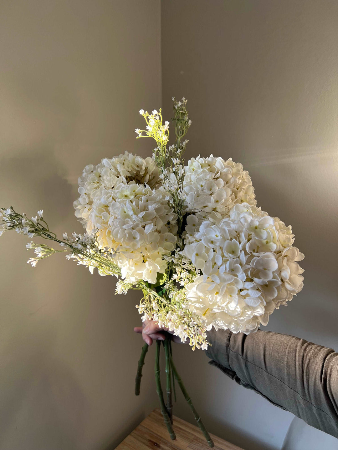 Annabelle White Hydrangea And Wild Flower Arrangement
