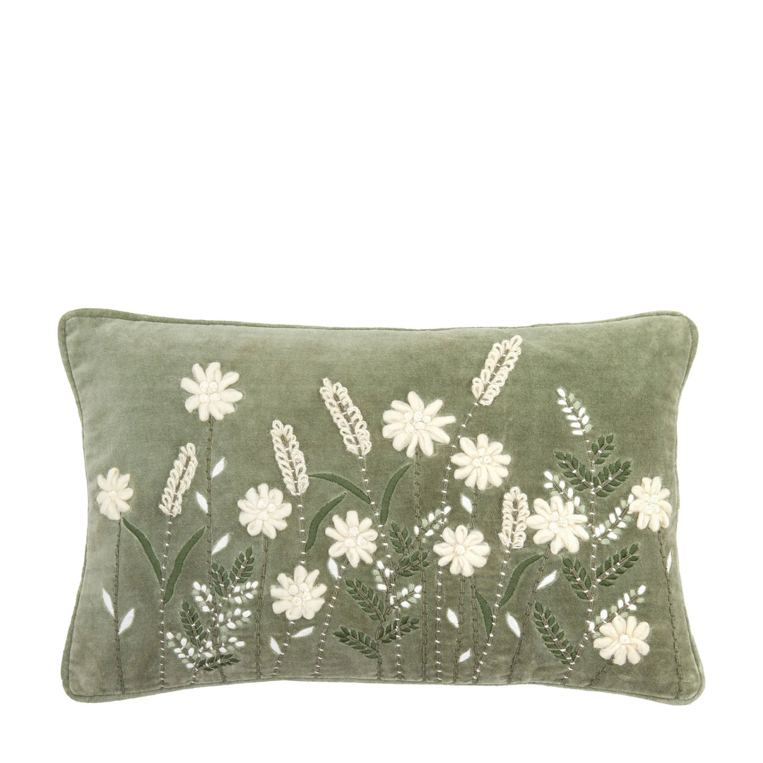 Soft Sage Velvet Floral Cushion