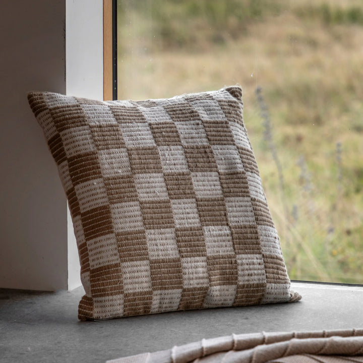 Winster Check Woven Cushion Taupe