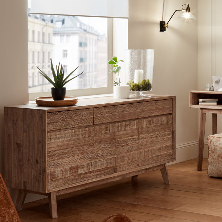 Kalmar sandwich acacia wood 3 drawer 3 door sideboard