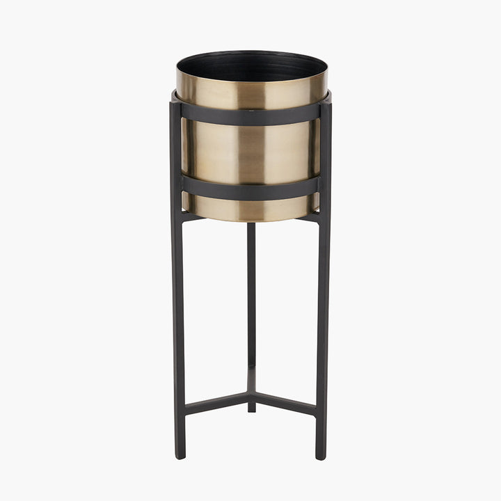 Brass and Matt Black Metal Floor Planter Large