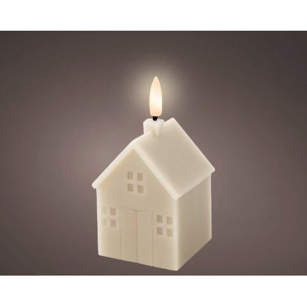 Cream LED House Candle - 11.3cm