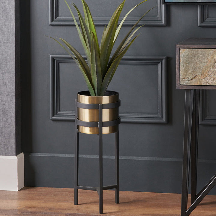 Brass and Matt Black Metal Floor Planter