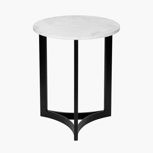 Hendrick White Marble and Black Metal Side Table