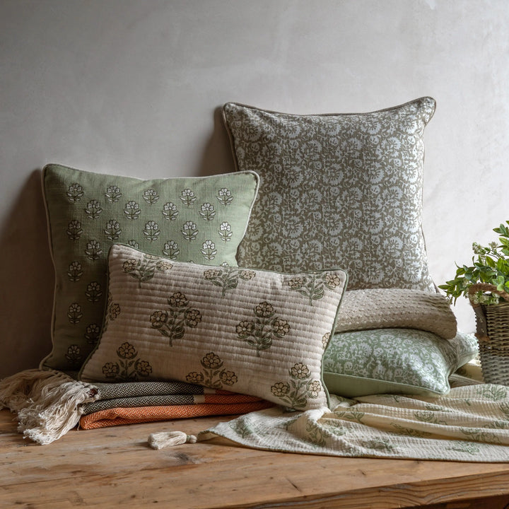 Ilkley Embroider Floral Cushion Sage