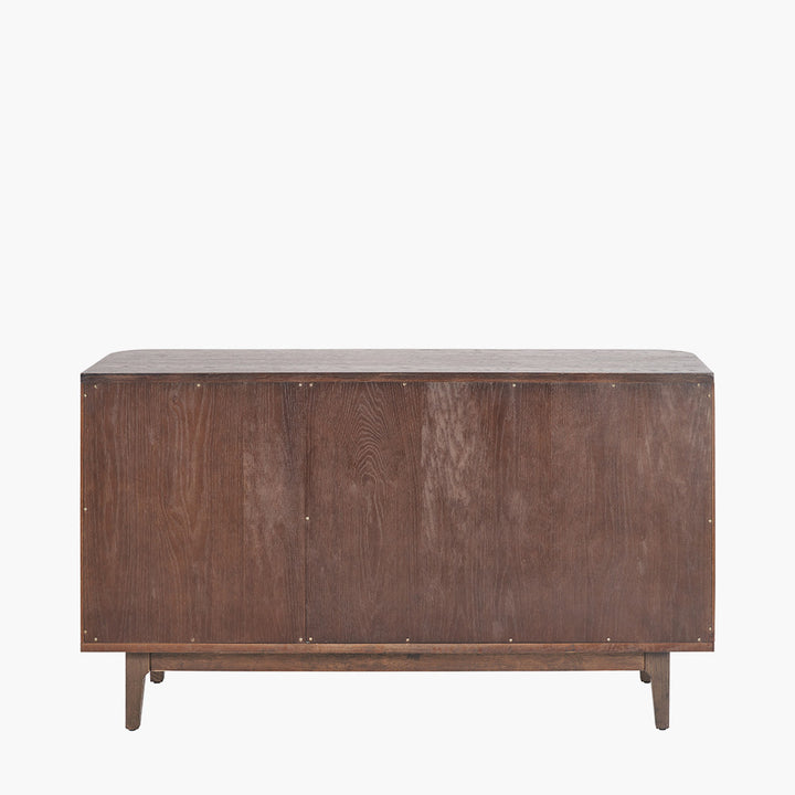 Raie Dark Brown Ribbed Oak & Pine Wood 3 Door Sideboard