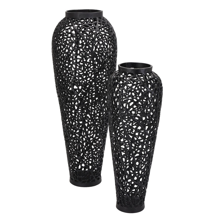 Tall Black Cast Lattice Large Vase 90cm