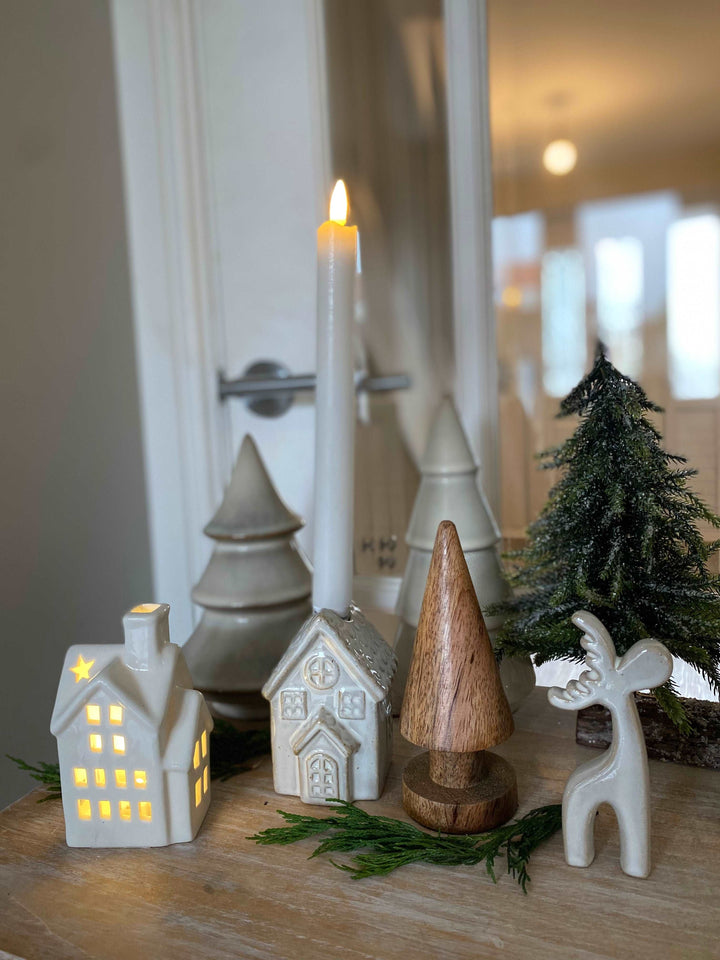 Ceramic Natural Glaze House Candle Holder, 10.5cm