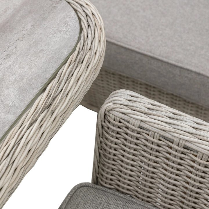Close-up of rattan armchair from Holton outdoor dining set