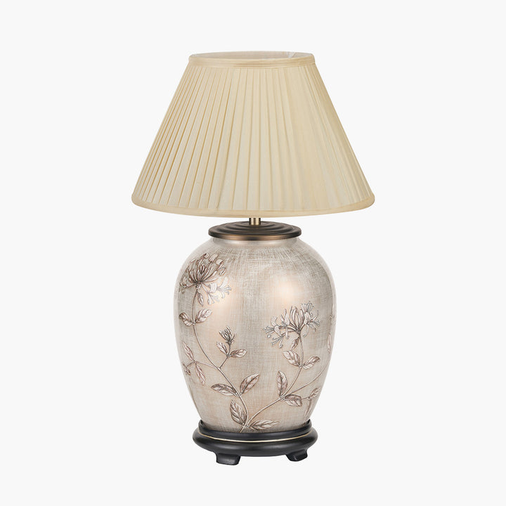 Honeysuckle Medium Glass Table Lamp Base with Bacall 30cm Almond Silk Knife Pleat Empire Lampshade
