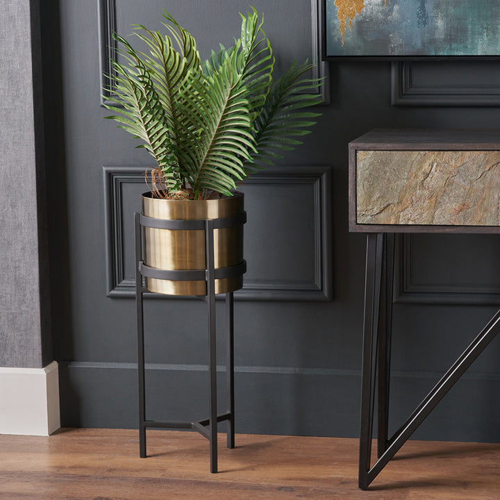 Brass and Matt Black Metal Floor Planter Large