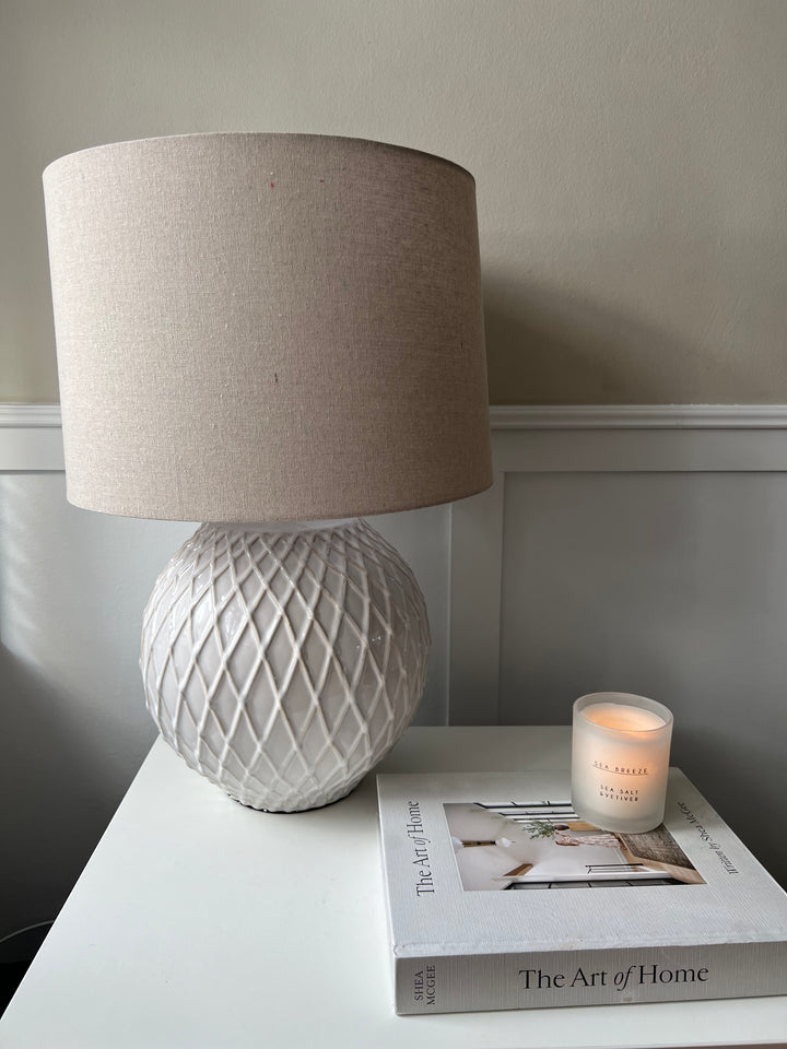 Lattice Ceramic Table Lamp With Linen Shade