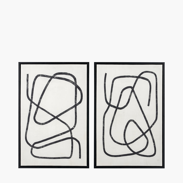 Set of 2 Black Squiggle Print Canvases with Black Frames