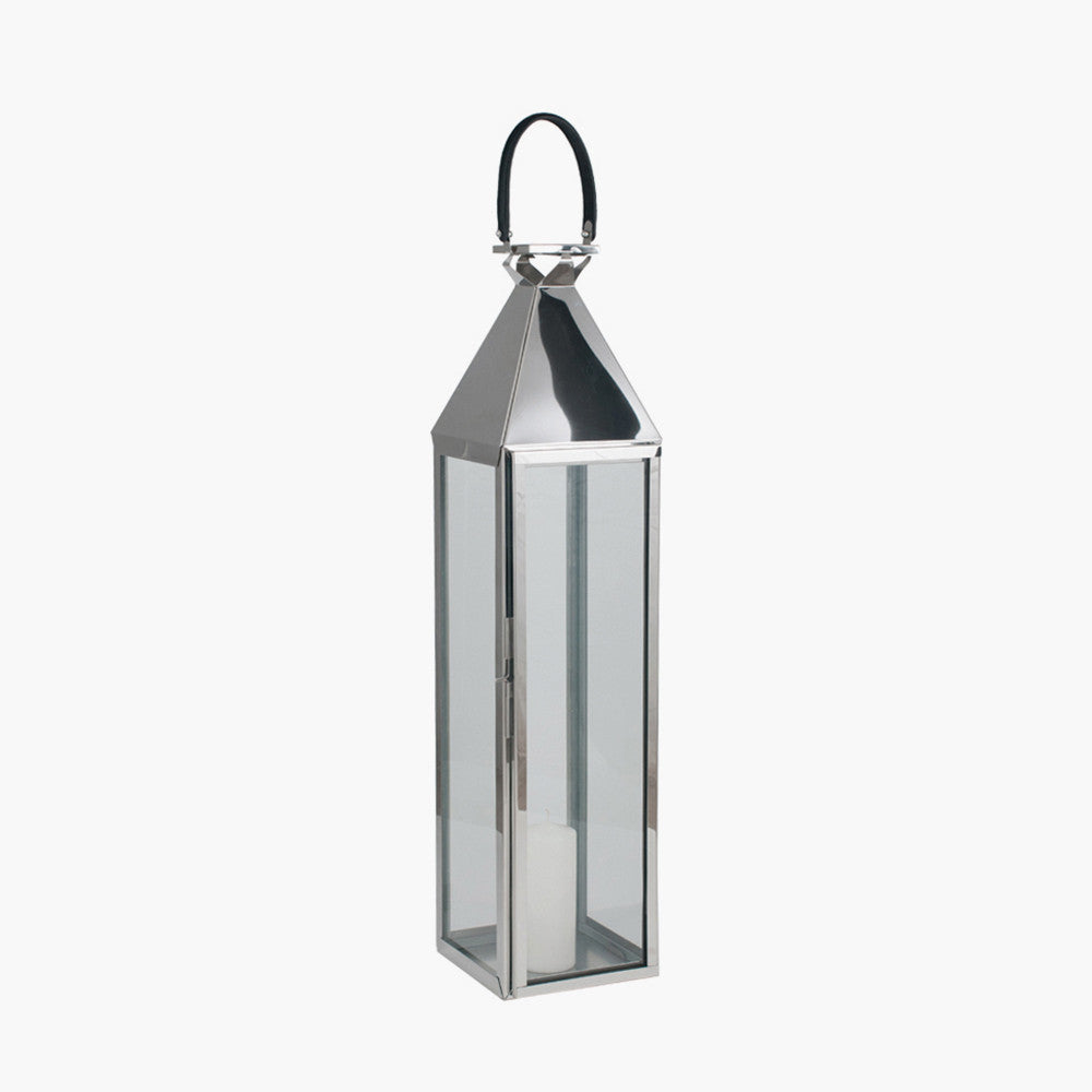 Silver Stainless Steel and Glass Lantern Large 99cm