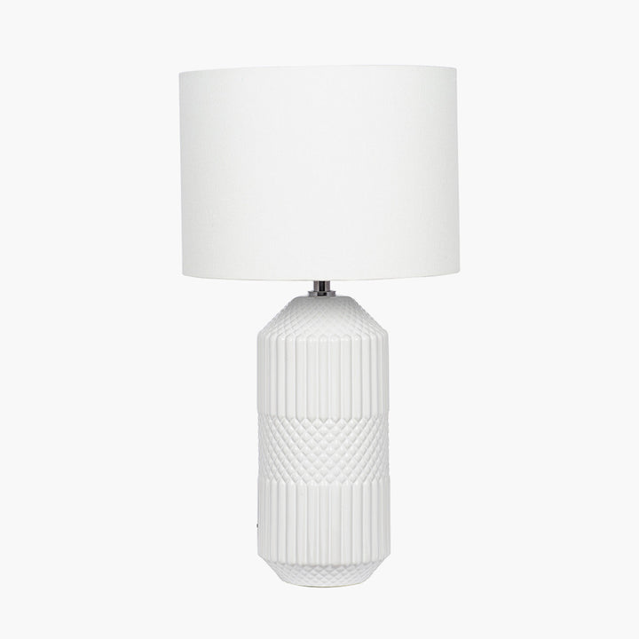 Meribel White Geo Textured Tall Ceramic Table Lamp