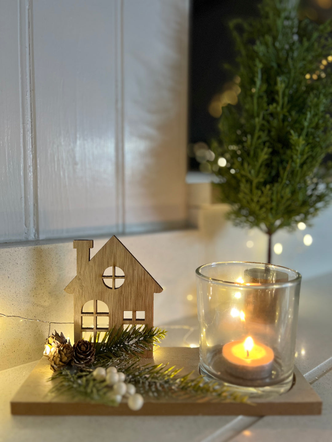 Wooden House Cut Out Tealight Holder 20cm