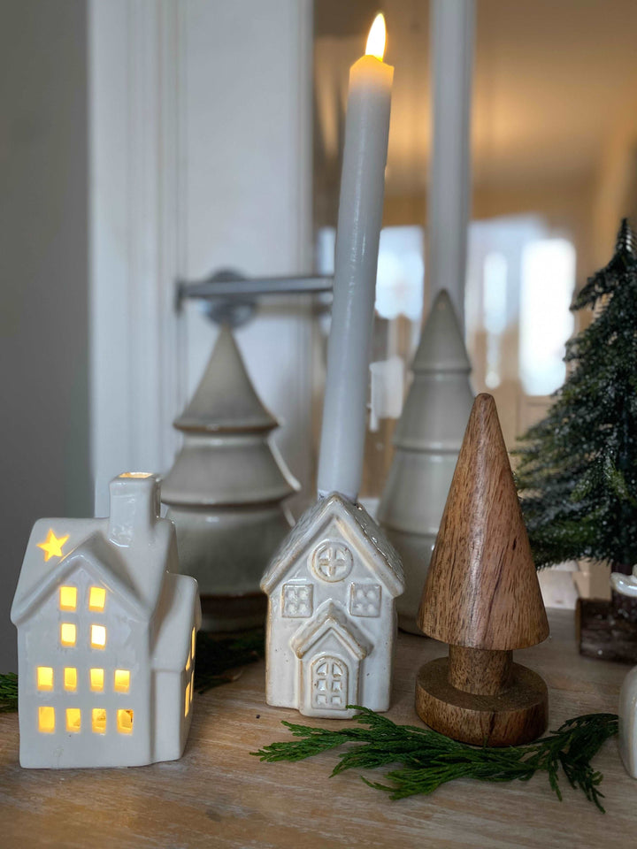 Ceramic Natural Glaze House Candle Holder, 10.5cm