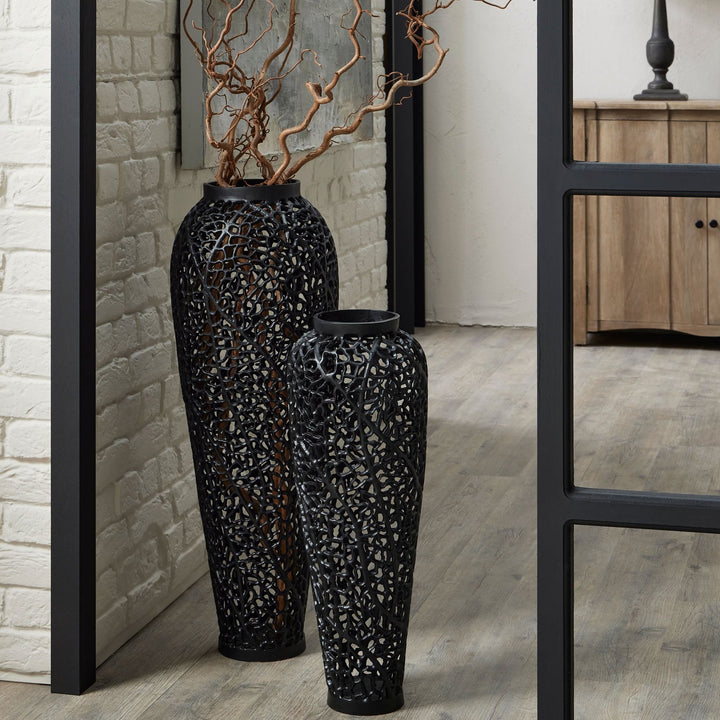 Tall Black Cast Lattice Large Vase 90cm