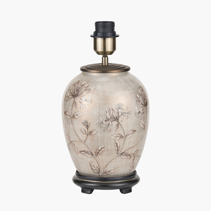 Honeysuckle Medium Glass Table Lamp Base with Bacall 30cm Almond Silk Knife Pleat Empire Lampshade