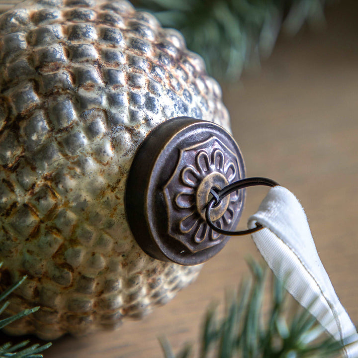 Antique Gold Glass Acorn Bauble | 6 pk