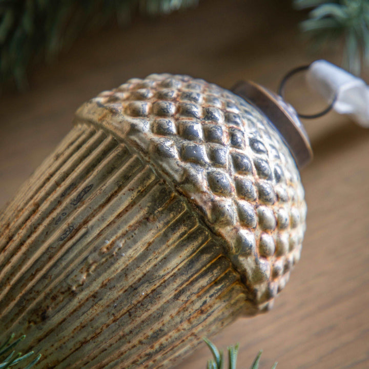 Antique Gold Glass Acorn Bauble | 6 pk