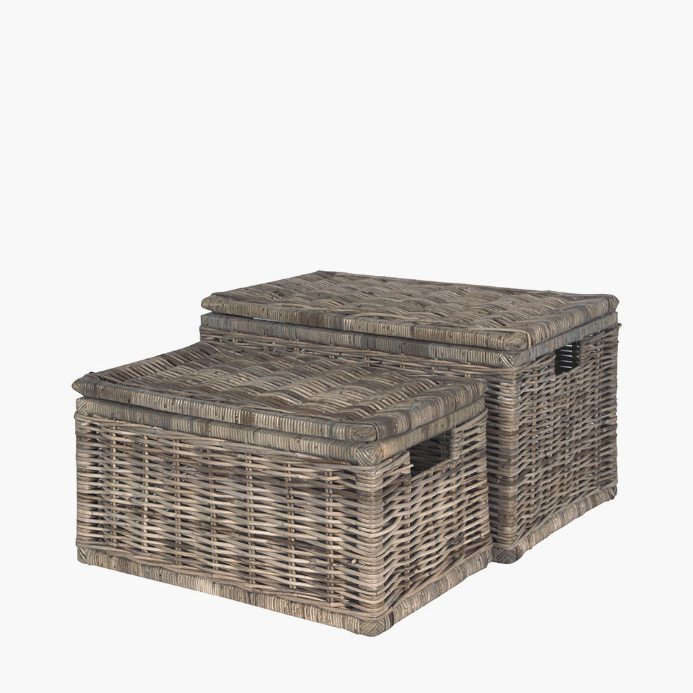 S/2 Neutral Grey Kubu Rectangular Basket Chests