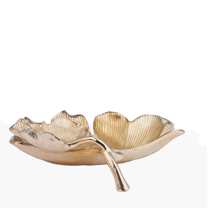 Gold Metal Dual Gingko Leaf Bowl