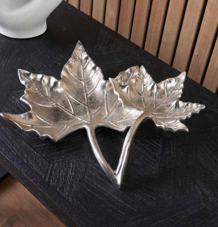 Silver Metal Dual Oak Leaf Bowl