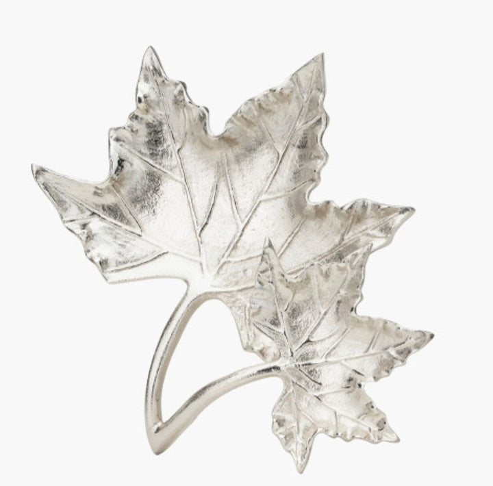 Silver Metal Dual Oak Leaf Bowl
