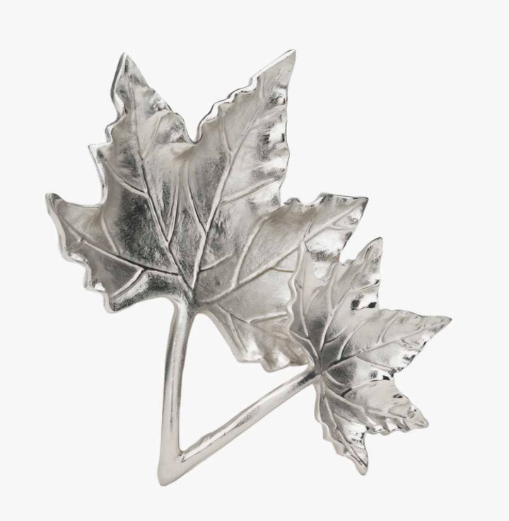 Silver Metal Dual Oak Leaf Bowl