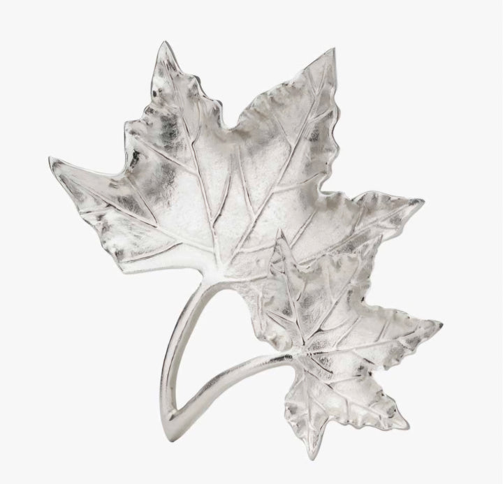 Silver Metal Dual Oak Leaf Bowl