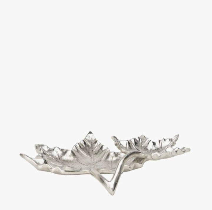 Silver Metal Dual Oak Leaf Bowl