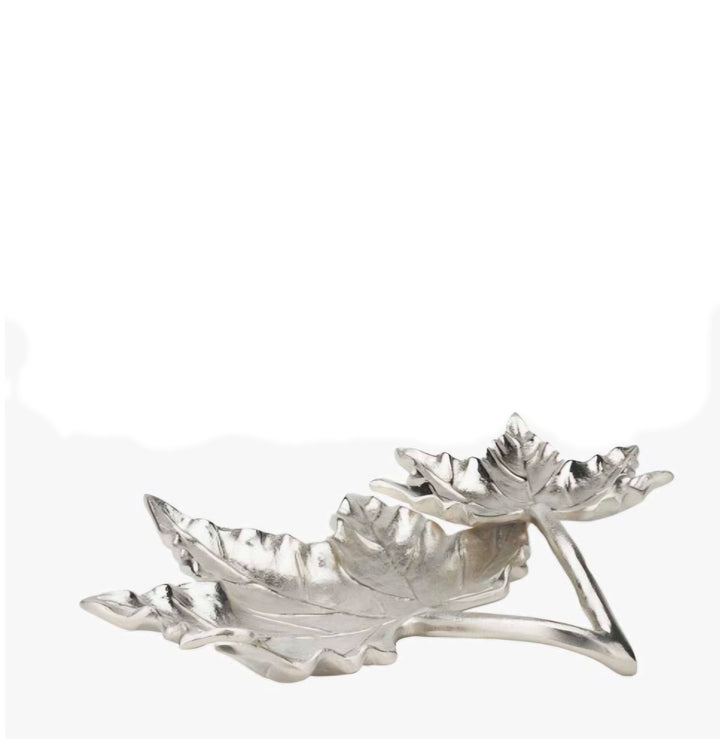 Silver Metal Dual Oak Leaf Bowl