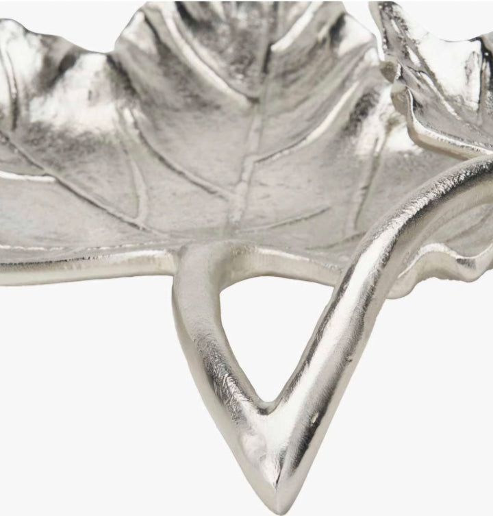 Silver Metal Dual Oak Leaf Bowl