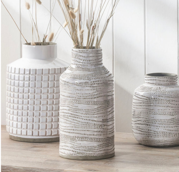 Alina White Stoneware Dot Design Vase Tall