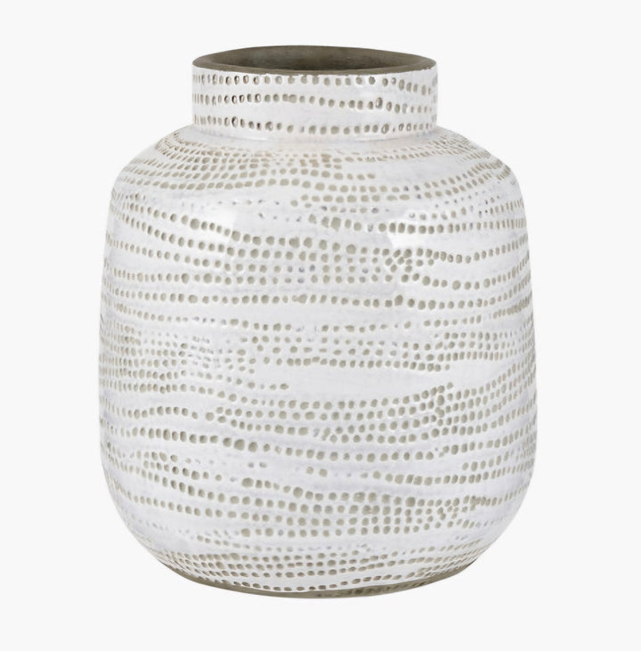 Alina White Stoneware Dot Design Vase