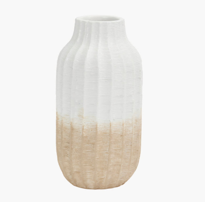 Amalia Natural and White Stoneware Textured Vase
