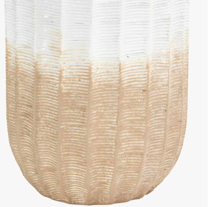 Amalia Natural and White Stoneware Textured Vase