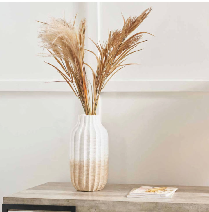 Amalia Natural and White Stoneware Textured Vase