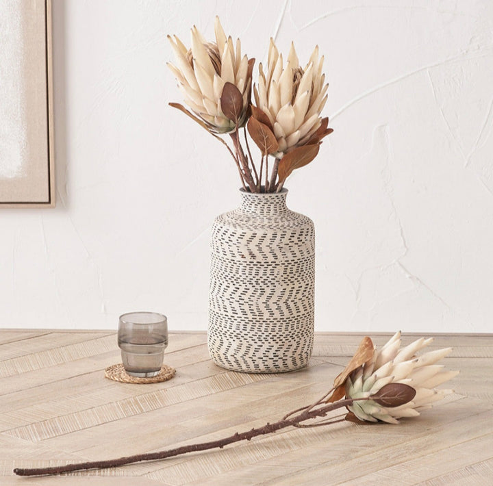 Atouk Natural and Black Stoneware Aztec Design Vase