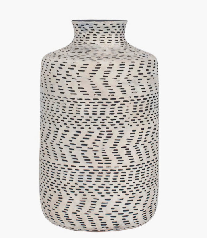 Atouk Natural and Black Stoneware Aztec Design Vase