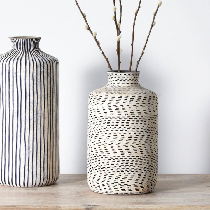 Atouk Natural and Black Stoneware Aztec Design Vase